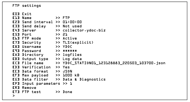 YDOC FTP settings menu
