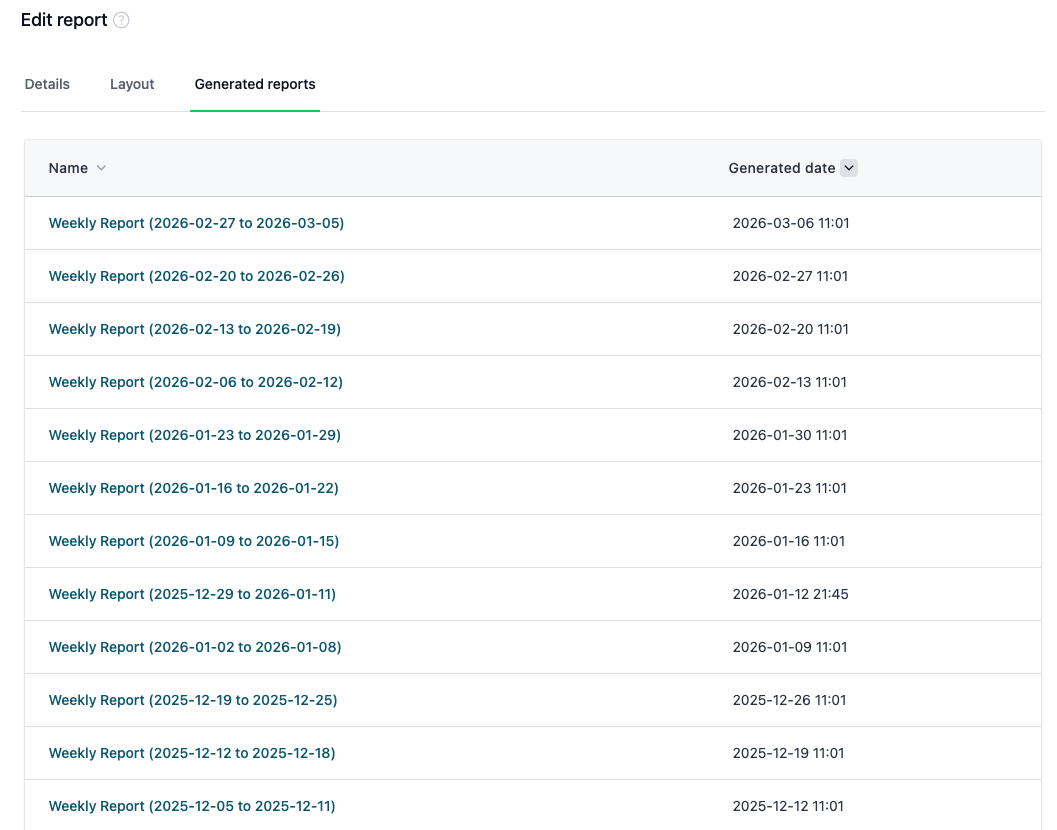 Generated reports history