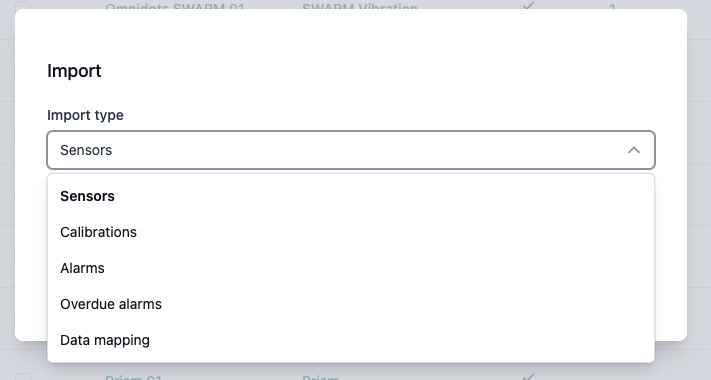 Import type options
